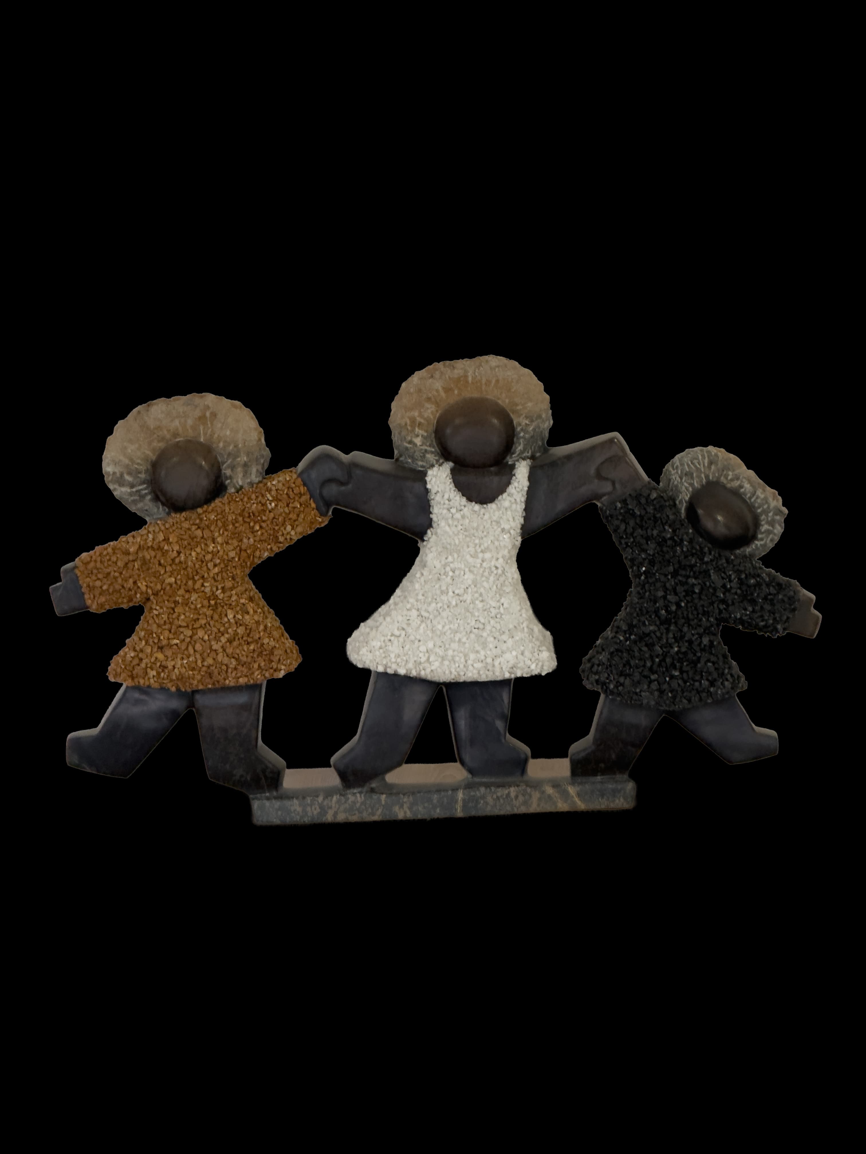 Happy Trio — Springstone and Dolomite Shona sculpture by Dominic Benhura Happy Trio — Springstone and Dolomite Shona sculpture by Dominic Benhura